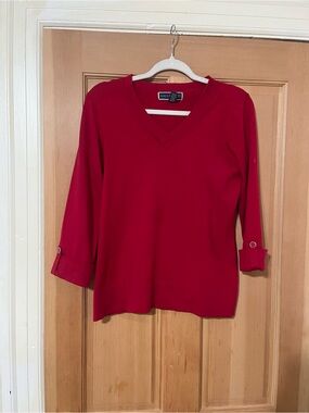 Karen Scott Bright Red V-Neck Knit Sweater